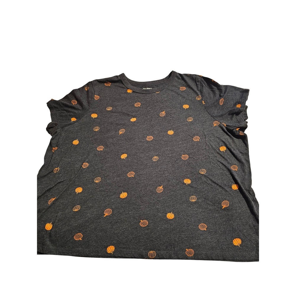 Old Navy Everywear Womens XXL Pumpkin Print T-Shirt Charcoal Gray Halloween Tee